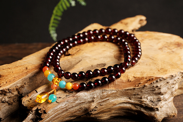 7A natural garnet wine red bracelet, 7mm with three loops, natural amber South red DIY bracelet, one piece consignment pic 8