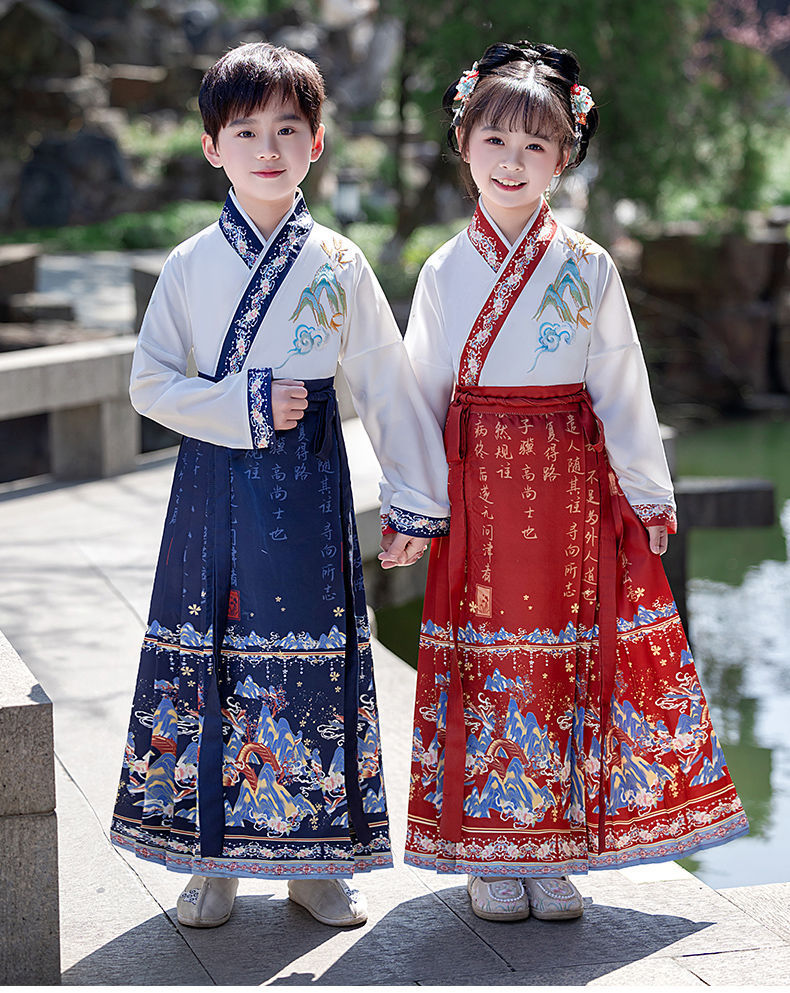 国潮儿童马面裙男女童国学汉服朗诵表演服中国风小女孩古装半身裙唐装详情10