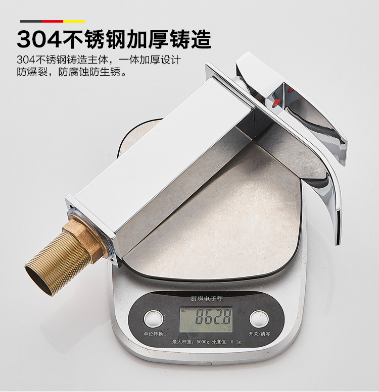 Cross-border basin waterfall faucet, wide-mouth stainless steel mirror finish, square elbow, cold and hot water countertop basin faucet pic 24