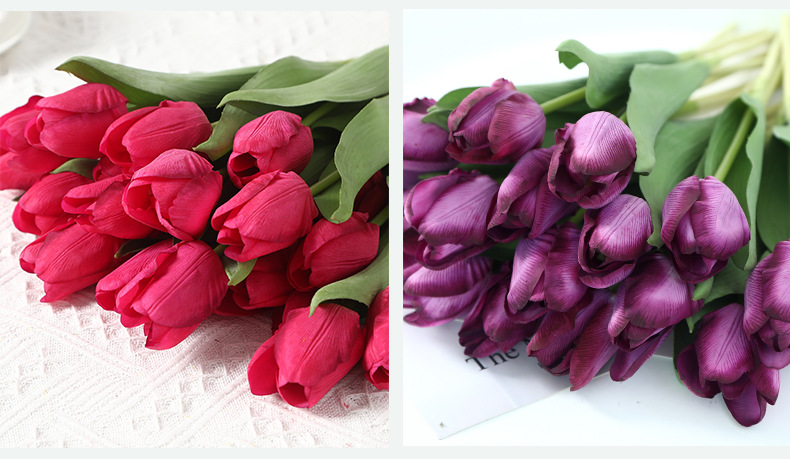 LAN Kwai Fong high-end artificial flowers with moisturizing touch, tulip photography ornaments, home decoration artificial flowers factory direct sales pic 25