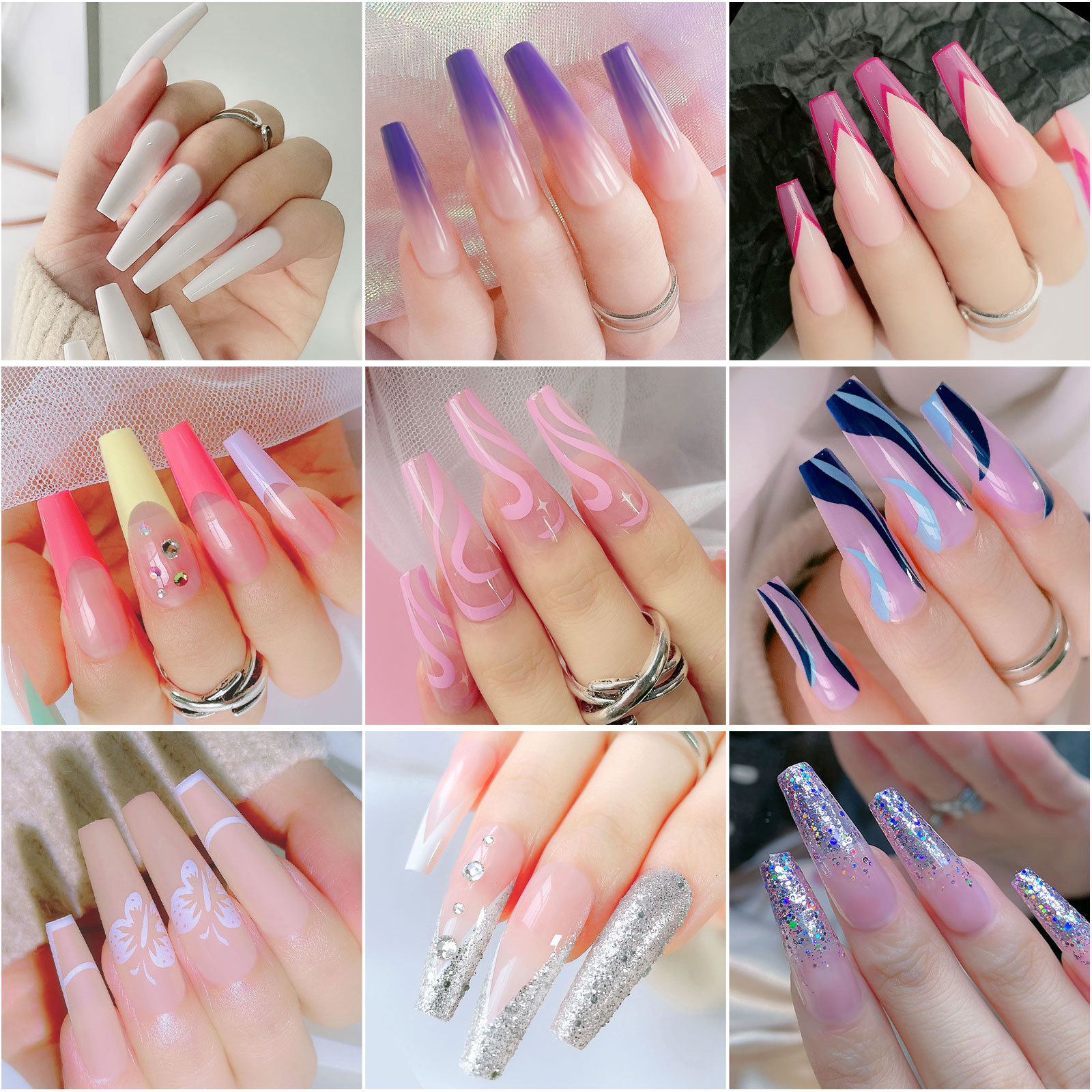 Moda estilo europeo y americano uñas de vestir ojos de gato largo ballet uñas de ataúd uñas falsas uñas de vestir acabado estilo de comercio exterior pegamento de uñas parches de uñas hoja de uñas pic 3