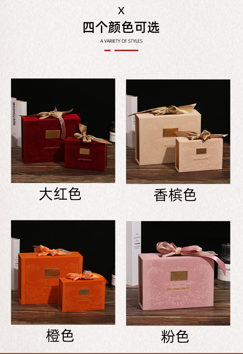 Retro light luxury large bow gift box, retro wedding candy box, hand-held box, velvet souvenir return box pic 5