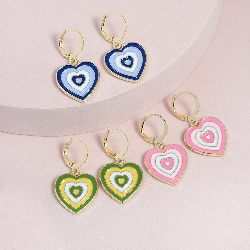 Japanese and Korean niche design sense simple oil-dripping heart-shaped earrings sweet, cute and playful graffiti color-blocking alloy earrings pic 6