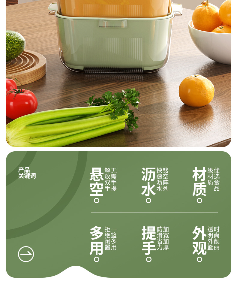 新款 沥水篮双层加厚透明洗菜盆厨房家用客厅多功能洗水果蔬菜篮详情3