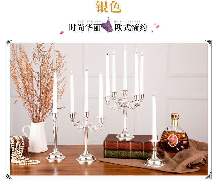 摆件烛台 欧式复古婚礼酒店装饰用品三头金色烛台直销  蜡烛台详情9