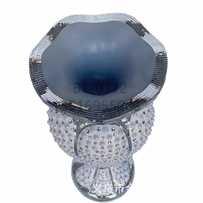 Golden Castle Vase, European-style simple vase with diamond bead glass lens, floor-standing vase, trumpet flower-shaped flower pot, living room, hotel, home, shopping mall, ceramic decoration pic 28