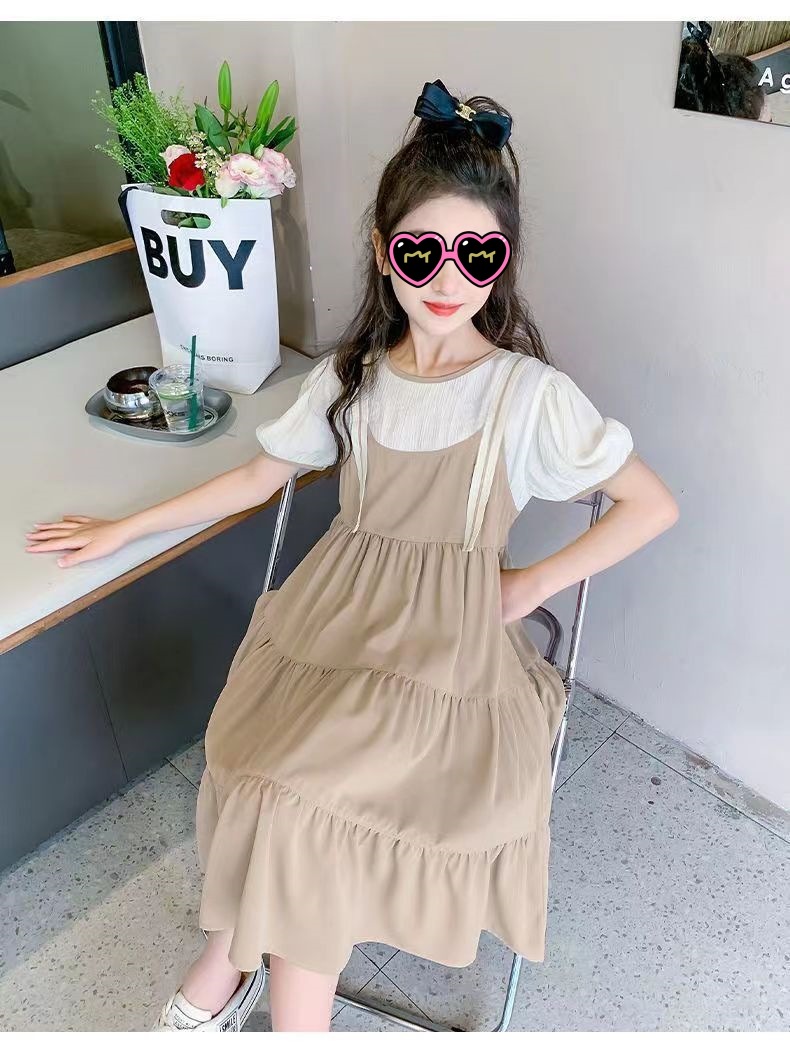 时尚休闲女童连衣裙夏装新款女孩裙子夏季公主风儿童假两件吊带裙详情9