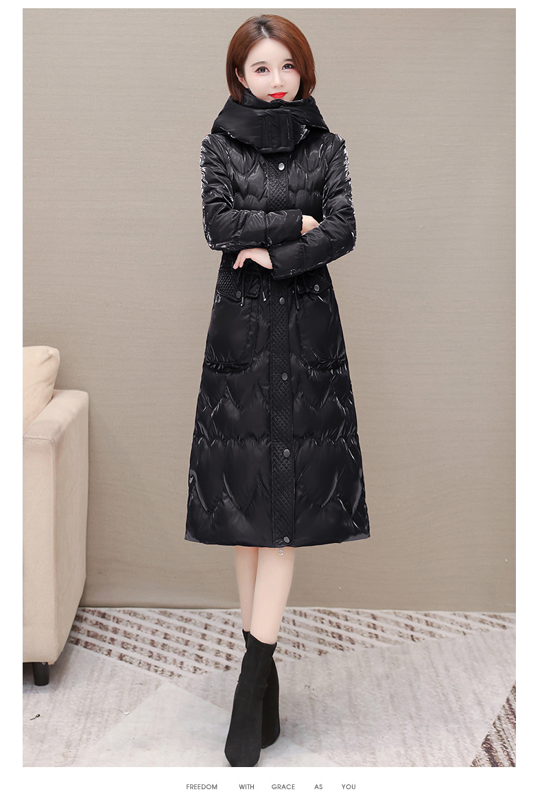 Estilo elegante con capucha nueva chaqueta para mujeres invierno 2022 temperamento con cordones slim estilo medio largo abrigo para mujeres pic 17