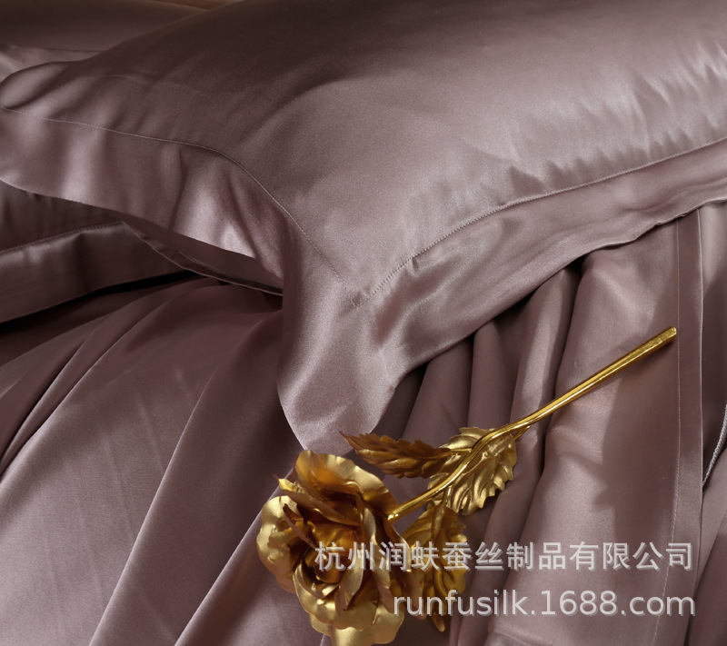 Heavyweight 25mm 100% mulberry silk bedding, wedding silk four-piece set, silk quilt cover and bed sheet pic 24