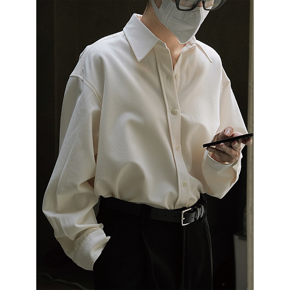 Early spring new Korean-style simple commuting brushed lapel shirt, loose and slimming, H-shaped thickened layering top for women pic 3