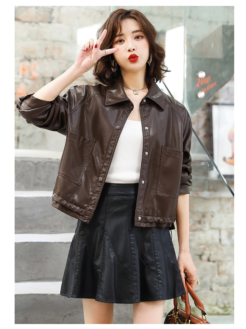 2022年新款春秋小皮衣女外套短款机车服韩版修身长袖pu皮夹克详情20