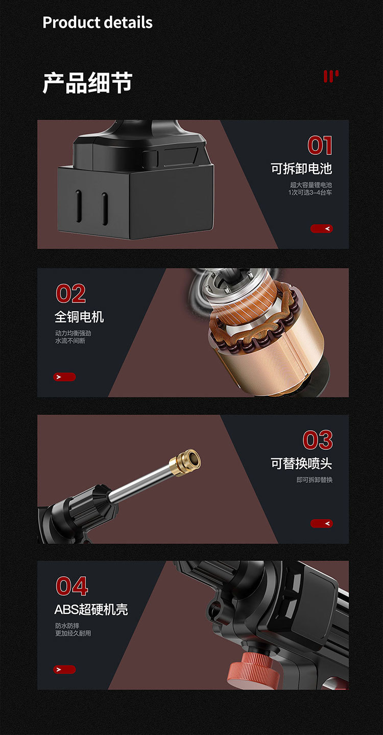 批发洗车高压水枪洗车机豪华款简易无限充电式锂电池户外家用款详情28