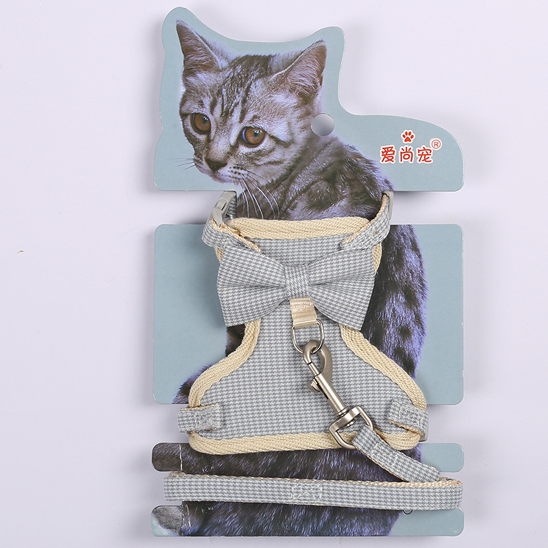 Factory direct sales of cartoon cat bow chest and back straps, sweet pet leash, vest-style cat walking leash wholesale pic 11