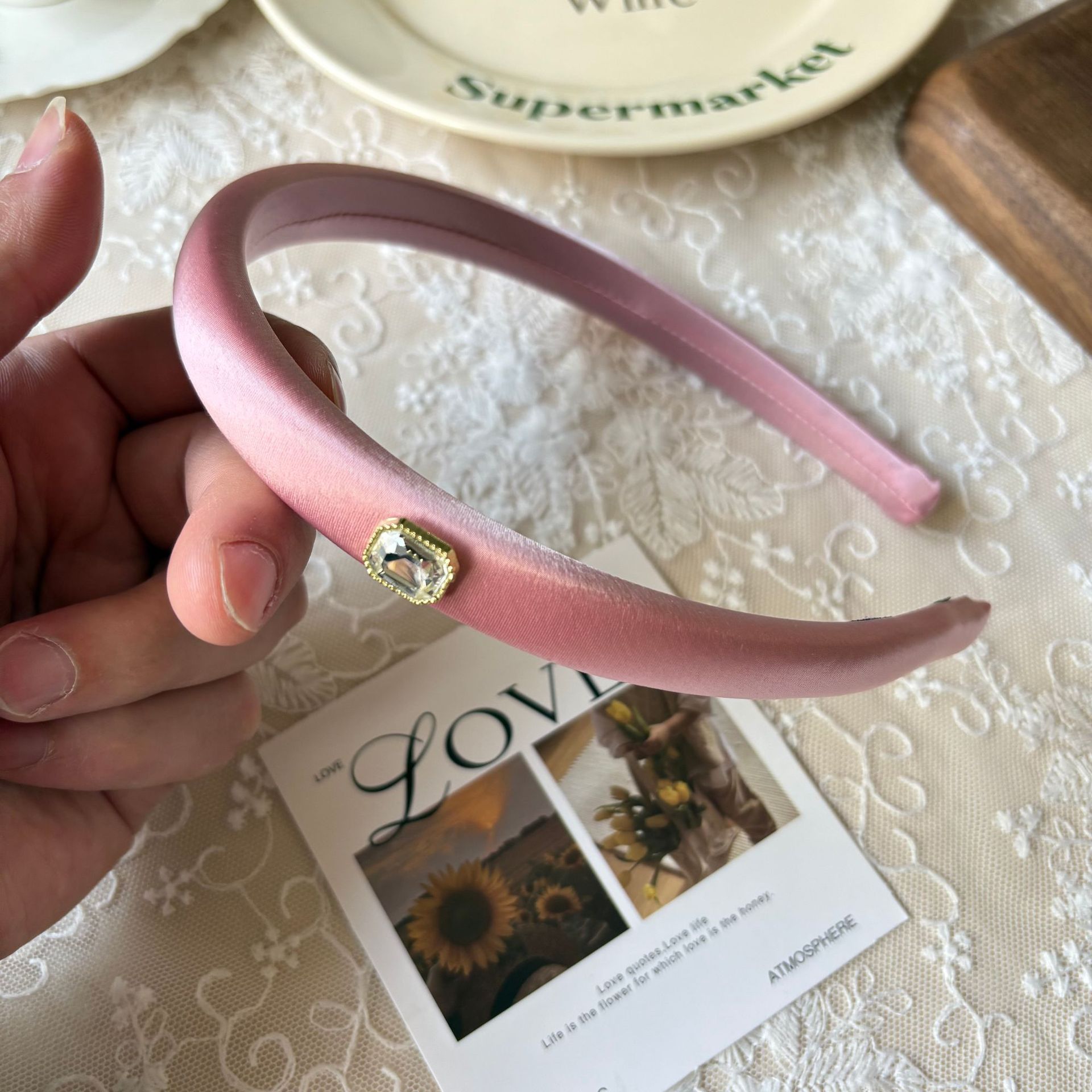 Spring new solid-color satin hair band for women, high head pressure headband, high-end and light luxury hair tie and hairpin headwear pic 27