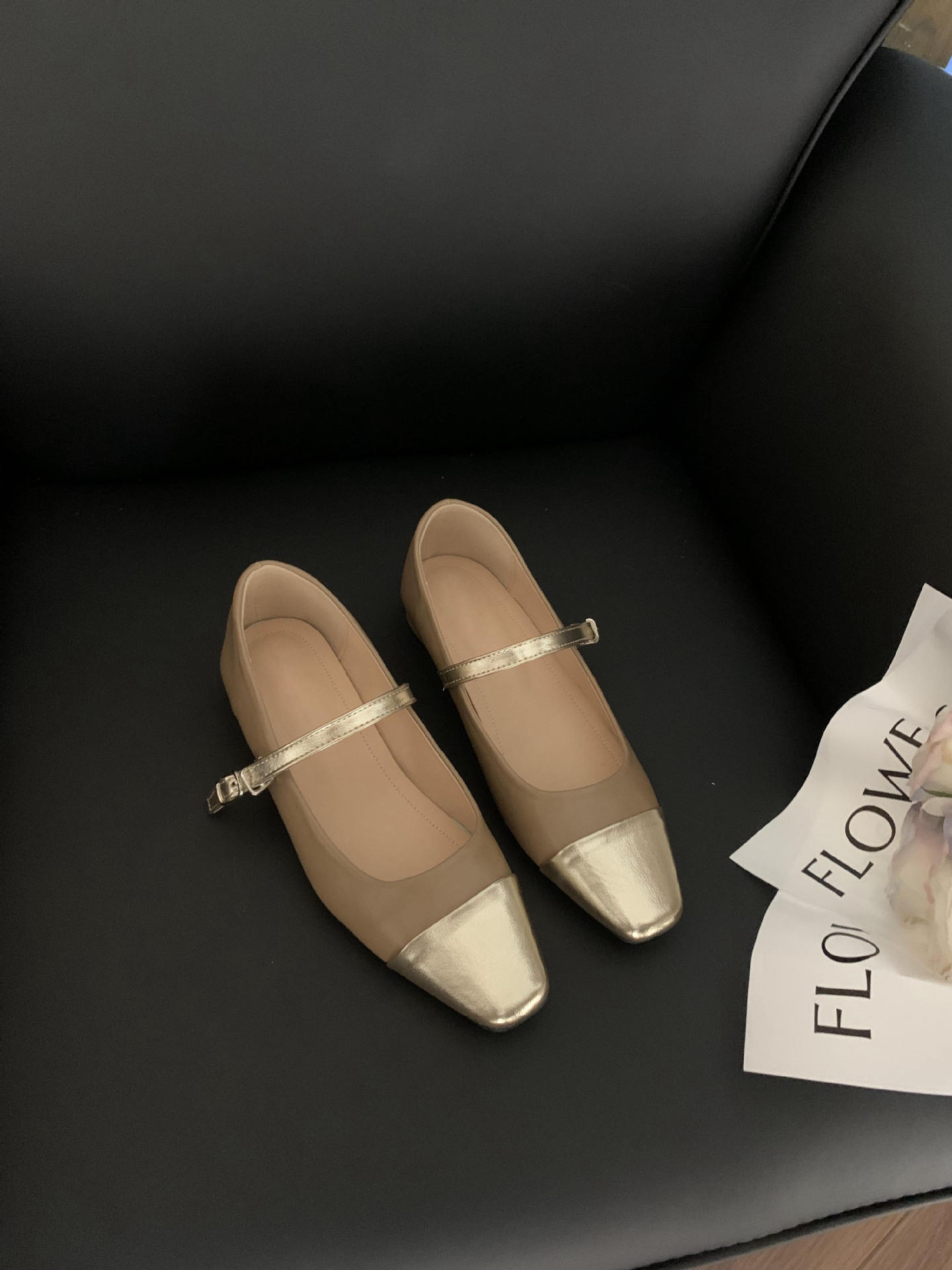 2023新款时尚方头全包百搭高跟鞋女法式拼色小香风平底玛丽珍鞋女详情14