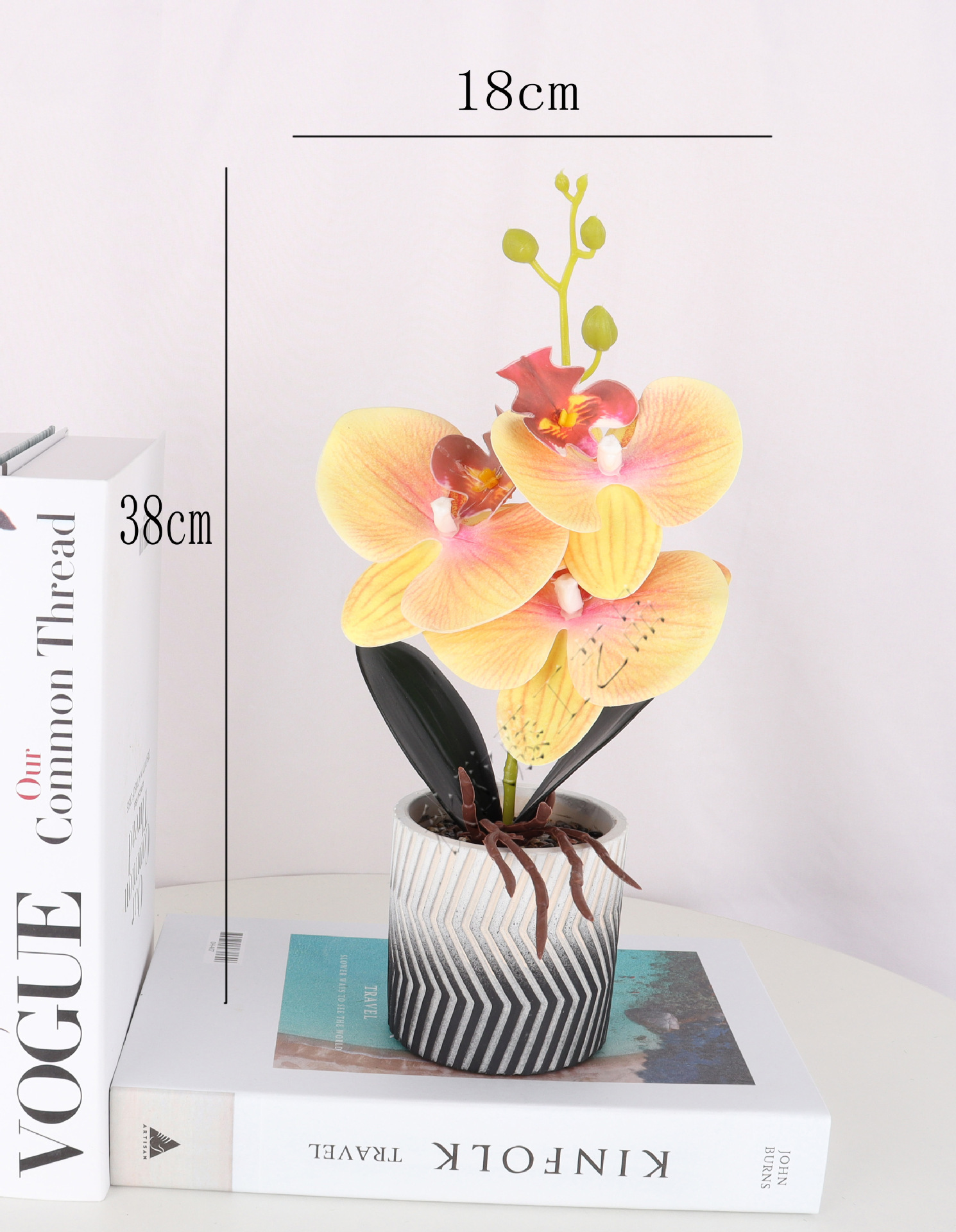 Maceta de cemento simulación phalaenopsis 3 cabezas maceta/bonsái simulación/flor simulación creatividad interior cámara pequeña pieza/amazon pic 5