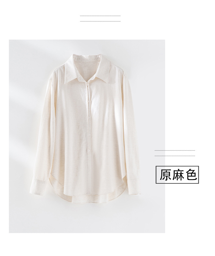 现货春季新款亚麻翻领长袖衬衫气质时尚宽松上衣休闲百搭衬衣女装详情12
