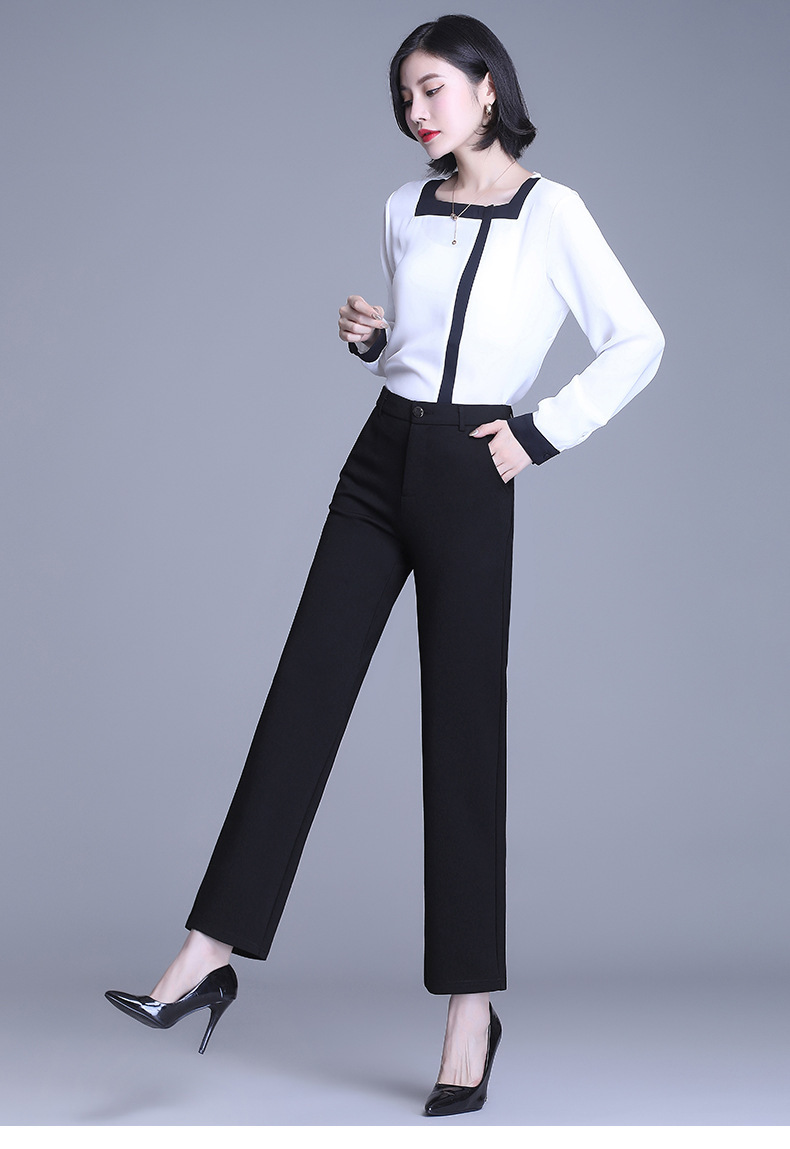 裤子女春夏西装裤女垂坠感高腰新款2023黑色小脚裤弹力女士休闲裤详情13