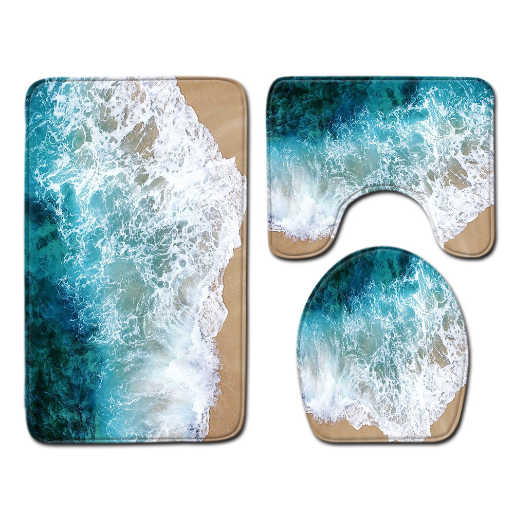 Beach series toilet floor mat three-piece set, bathroom three-piece set, carpet door mat, ebay cross-border Amazon current stock pic 11