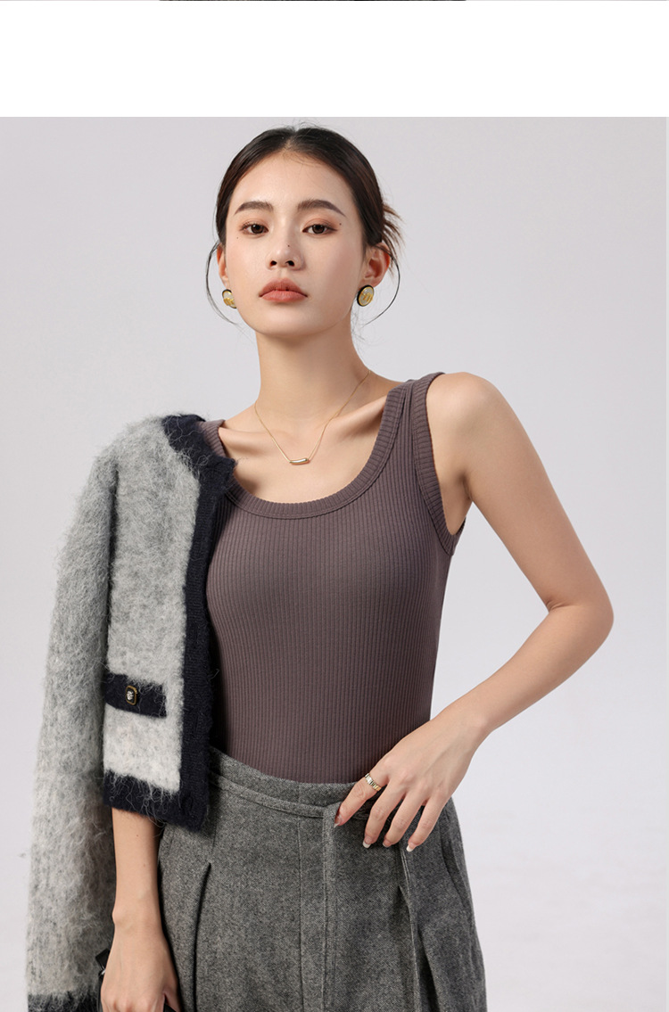 双面磨毛发热保暖吊带背心女内搭带胸垫冬季山羊绒加绒打底上衣详情13