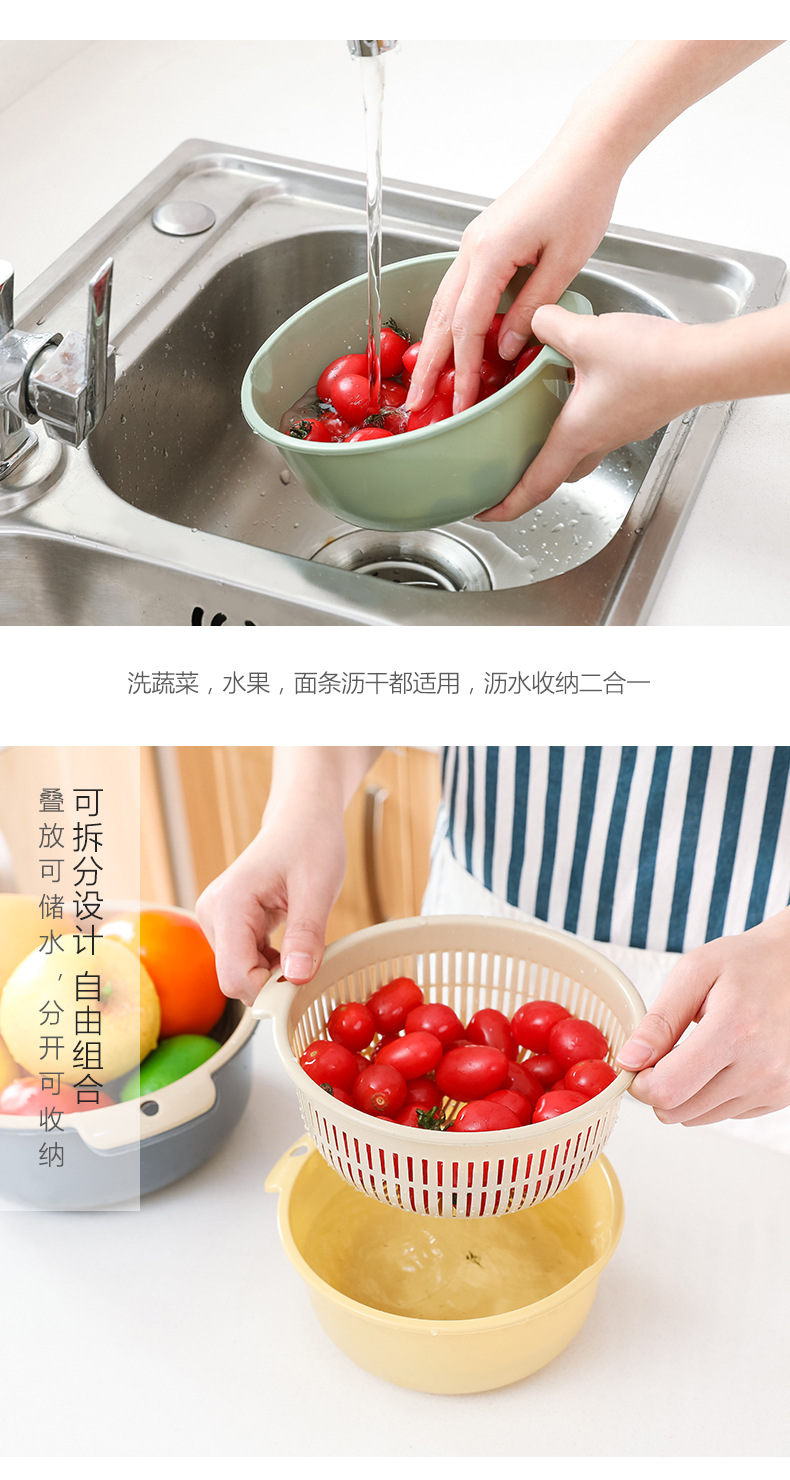多功能加厚双层沥水篮厨房洗菜盆淘米多用篮客厅圆形收纳筐水果盘详情7