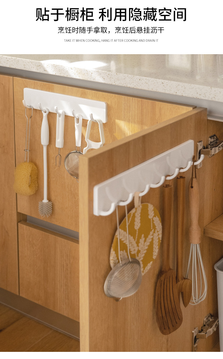 Simple hooks for hanging towels on the wall, a row of clothes hangers in the bathroom, long strips of adhesive, and a row of hooks for kitchen clothes without the need for drilling pic 3