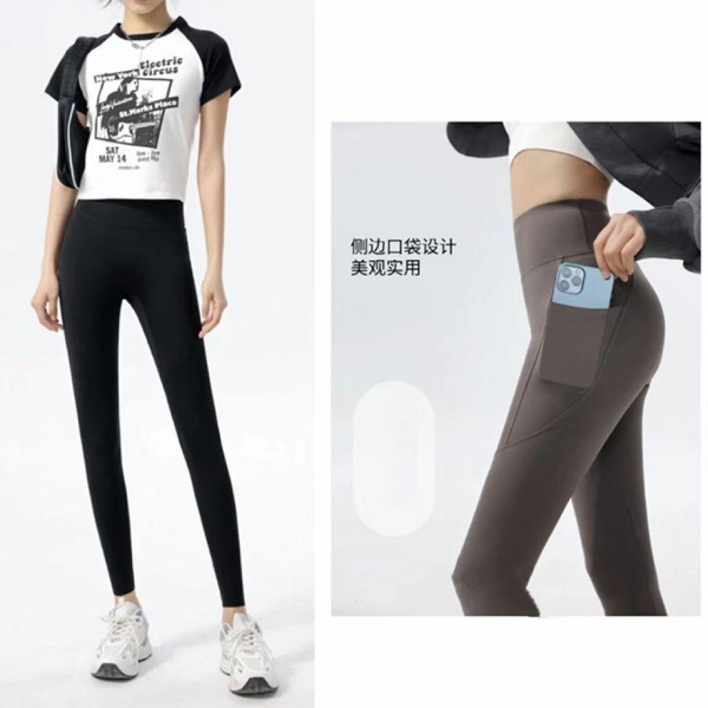 两侧双口袋瑜伽芭比裤女夏户外显瘦大码外穿高腰收腹鲨鱼皮打底裤详情6