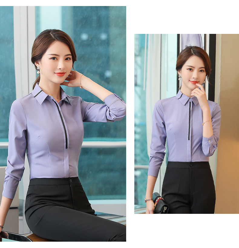 New Spring and Autumn 2023 professional long-sleeved shirt for women, Korean-style OL hotel white-collar fitted work clothes, white shirt pic 15