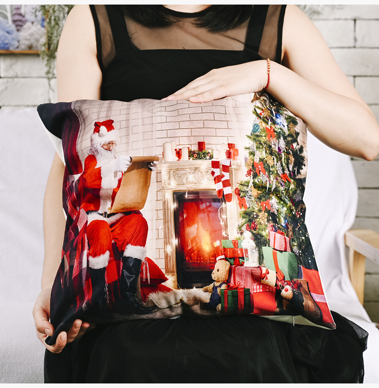 新款圣诞节装饰品创意绒布枕头套卡通老人印花枕套方形抱枕套详情8
