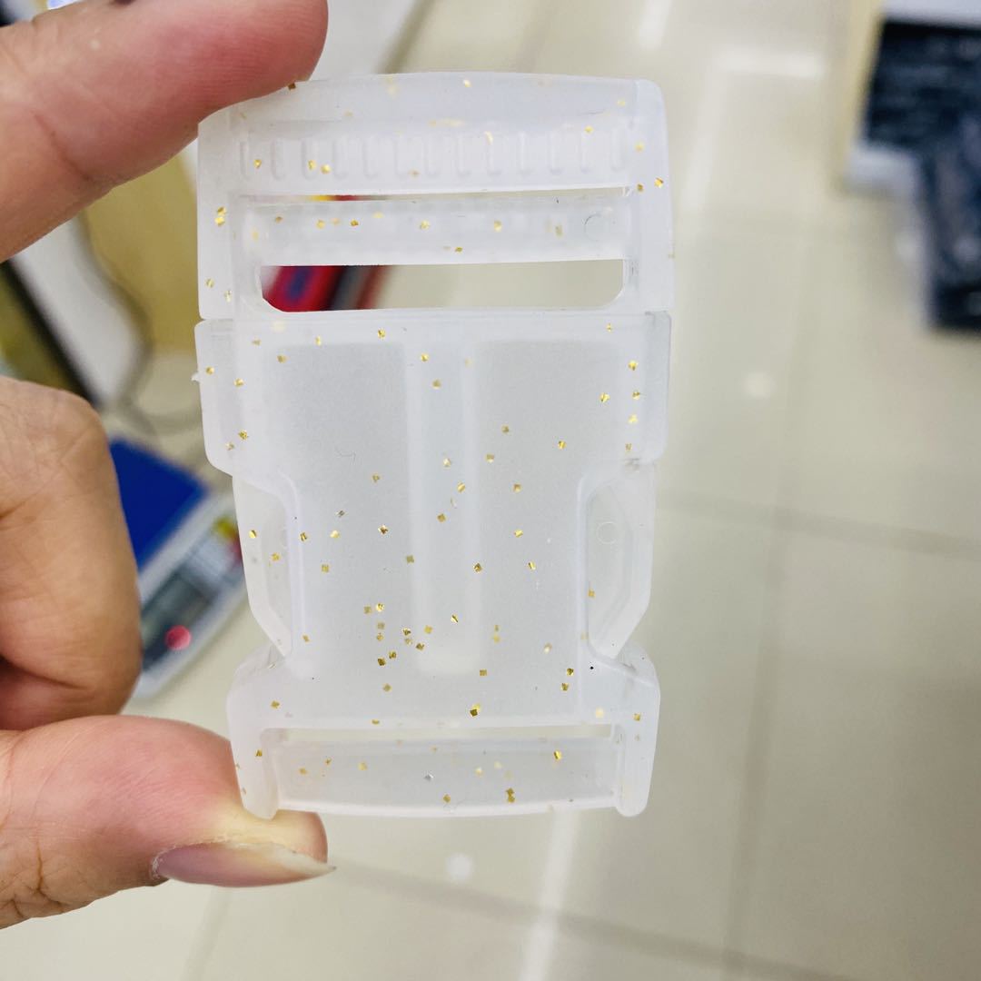 Semi-transparent golden powder-coated plastic buckles, bag webbing, and backpack buckles can be produced as per requirements pic 4