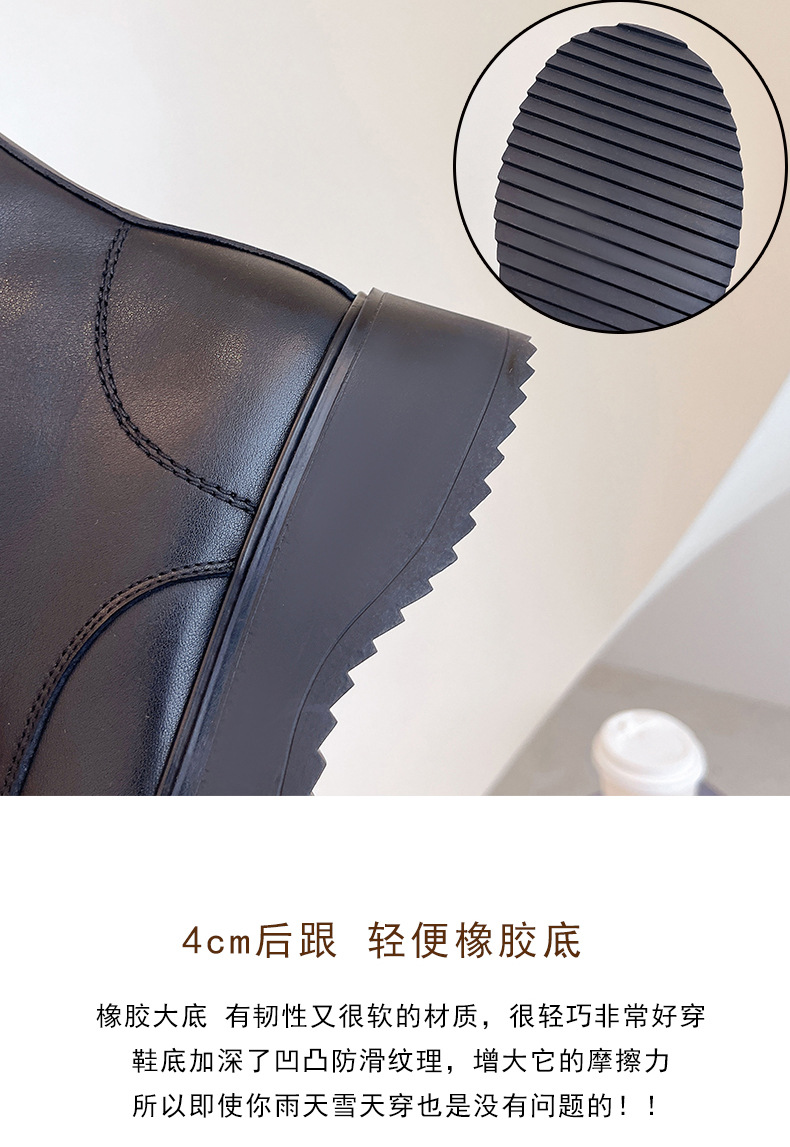 头层牛皮马丁靴女英伦风侧拉链真皮圆头厚底短靴一件代发黑色皮靴详情8