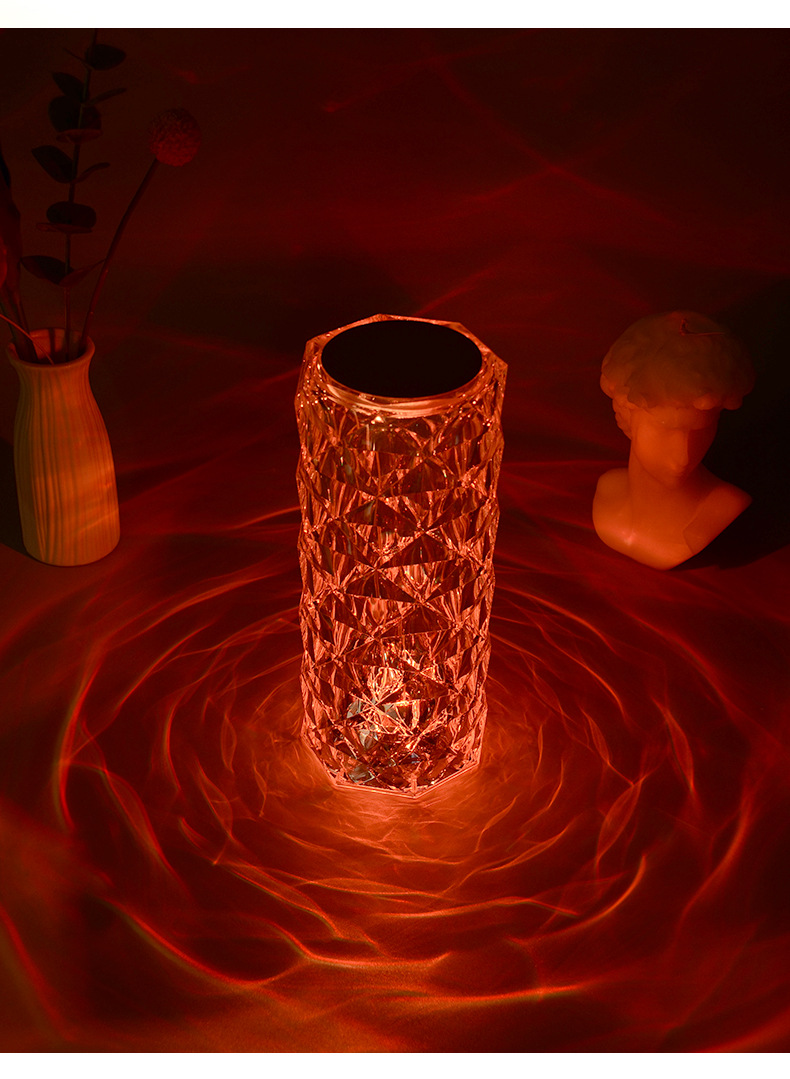 Three-color rose crystal lamp, ins diamond table lamp, bedside bedroom romantic atmosphere, night light, petal charging touch pic 9
