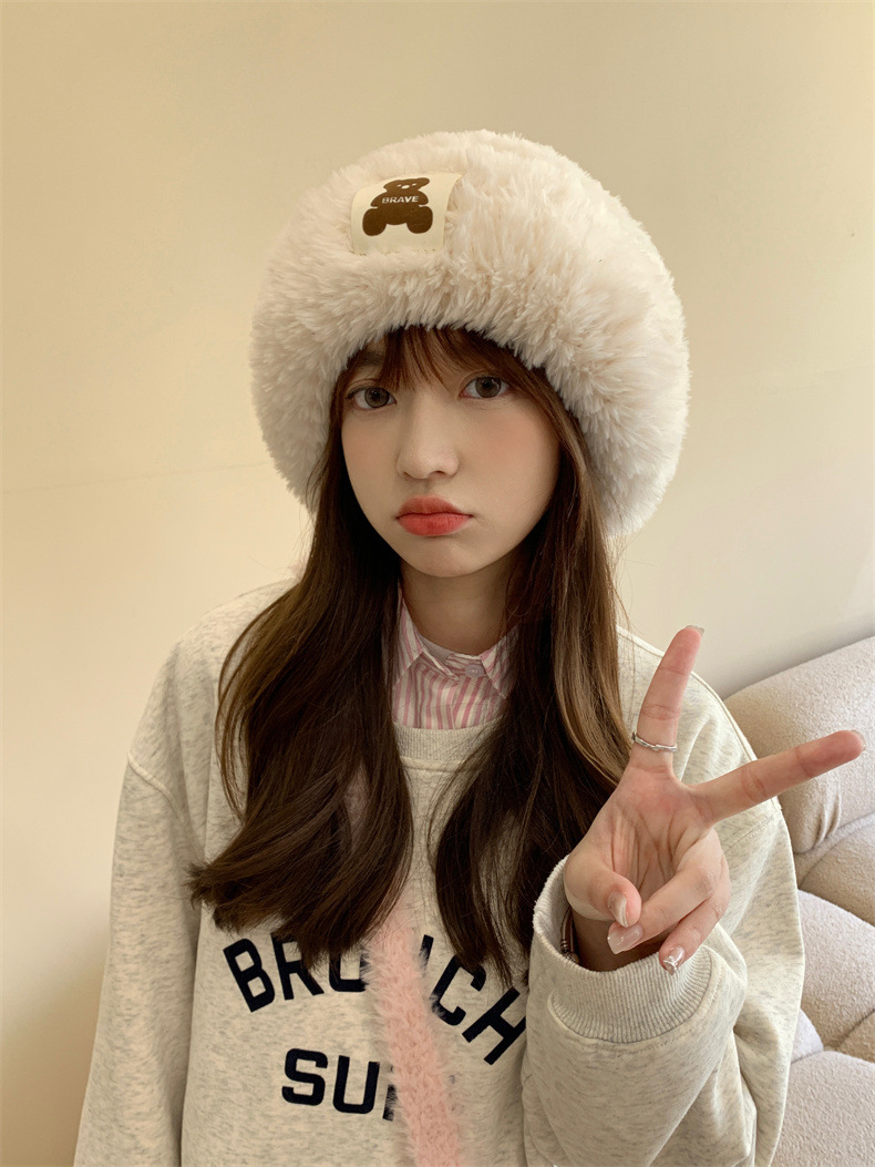 Sheepskin fleece headwear and ear-protecting hat, big head collar to show off face, little Northeast Mongolian cold-proof knitted hat, cute little bear pic 5