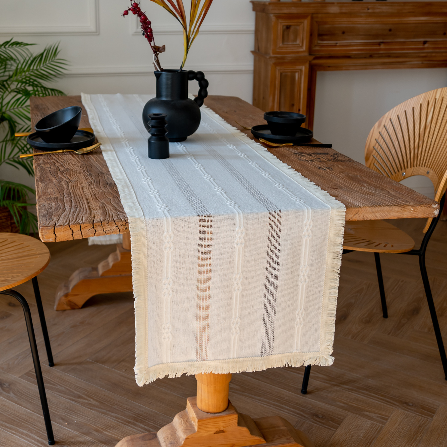 (Light Moon - tassel) American-style hollowed-out table flag woven home coffee table TV cabinet Hotel bed flag Yama pic 8