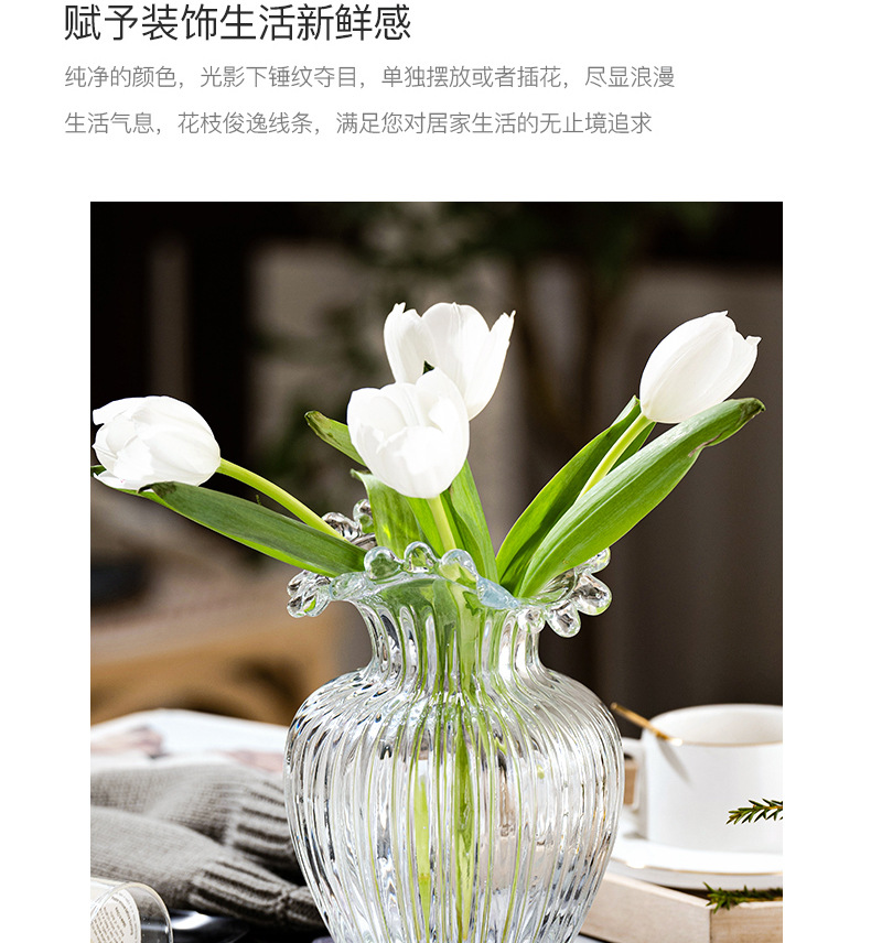 Xiaohongshu internet-famous curling edge wavy flower mouth glass vase decoration, Nordic simple and creative flower arrangement, Ins-style home decoration pic 8