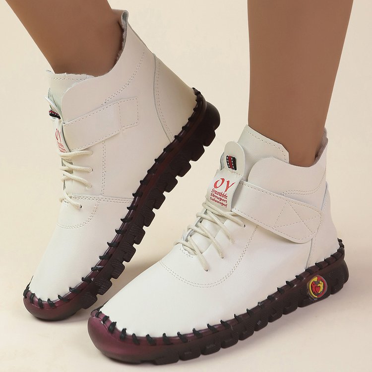 跨境大码外贸软底手工缝制底魔术贴女棉靴2023新款加绒保暖系带靴详情9