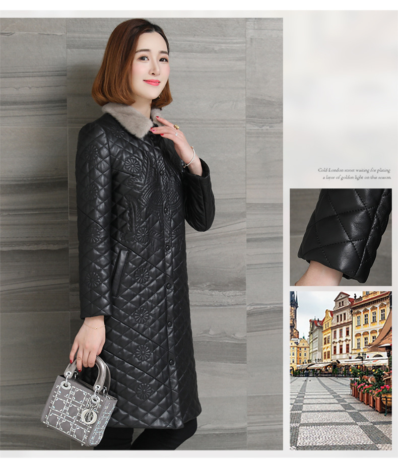 Autumn and winter genuine leather jacket for women, long mink collar sheepskin jacket with cotton, Korean-style coat pic 12