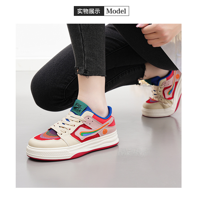 2023新款女鞋网面鸳鸯拼色板鞋春夏平底板鞋女士休闲鞋镂空小白鞋详情7