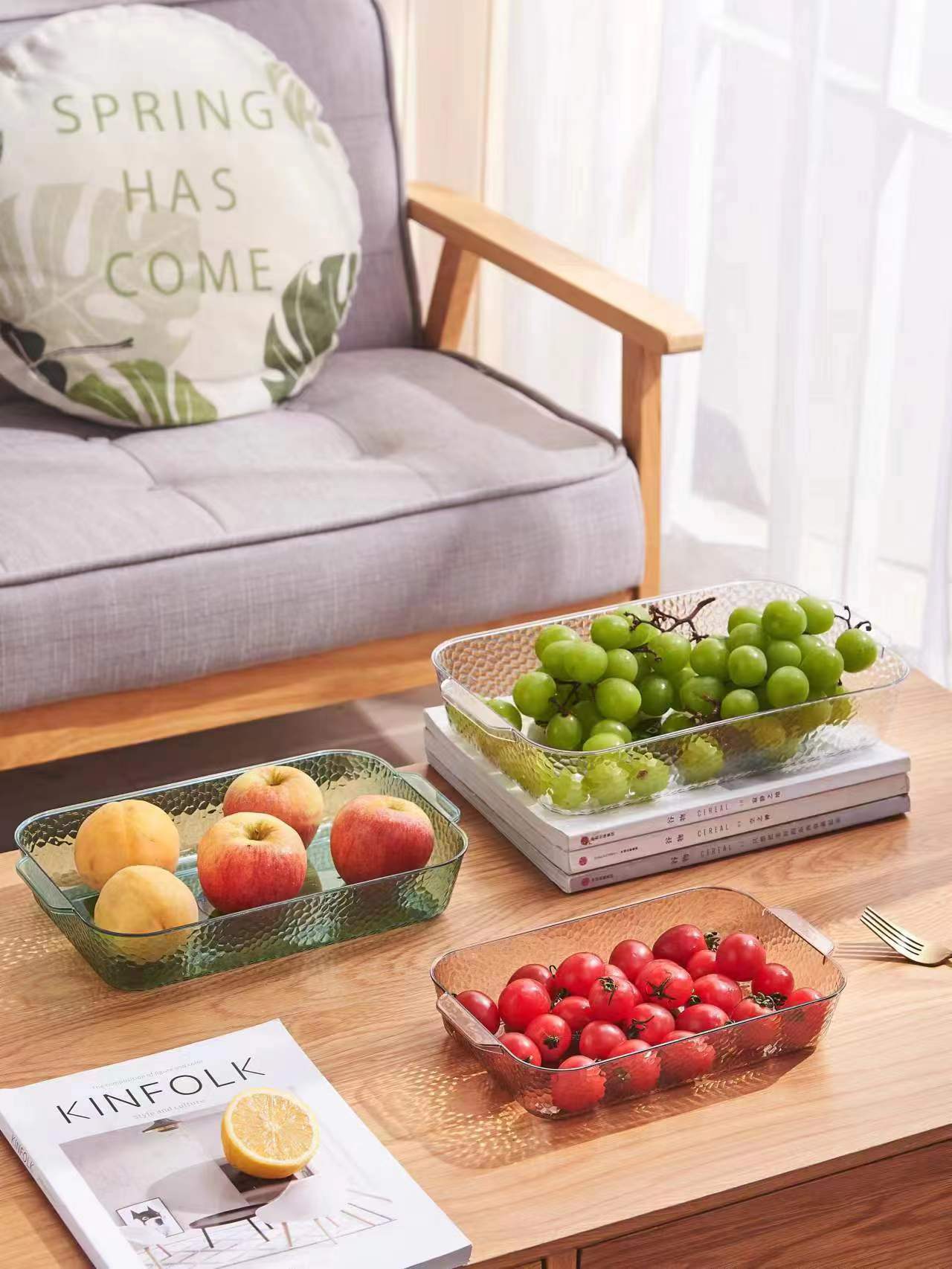 Rectangular glass tray, European-style household fruit plate, living room water cup tray set, tea cup plate, transparent flat plate pic 4