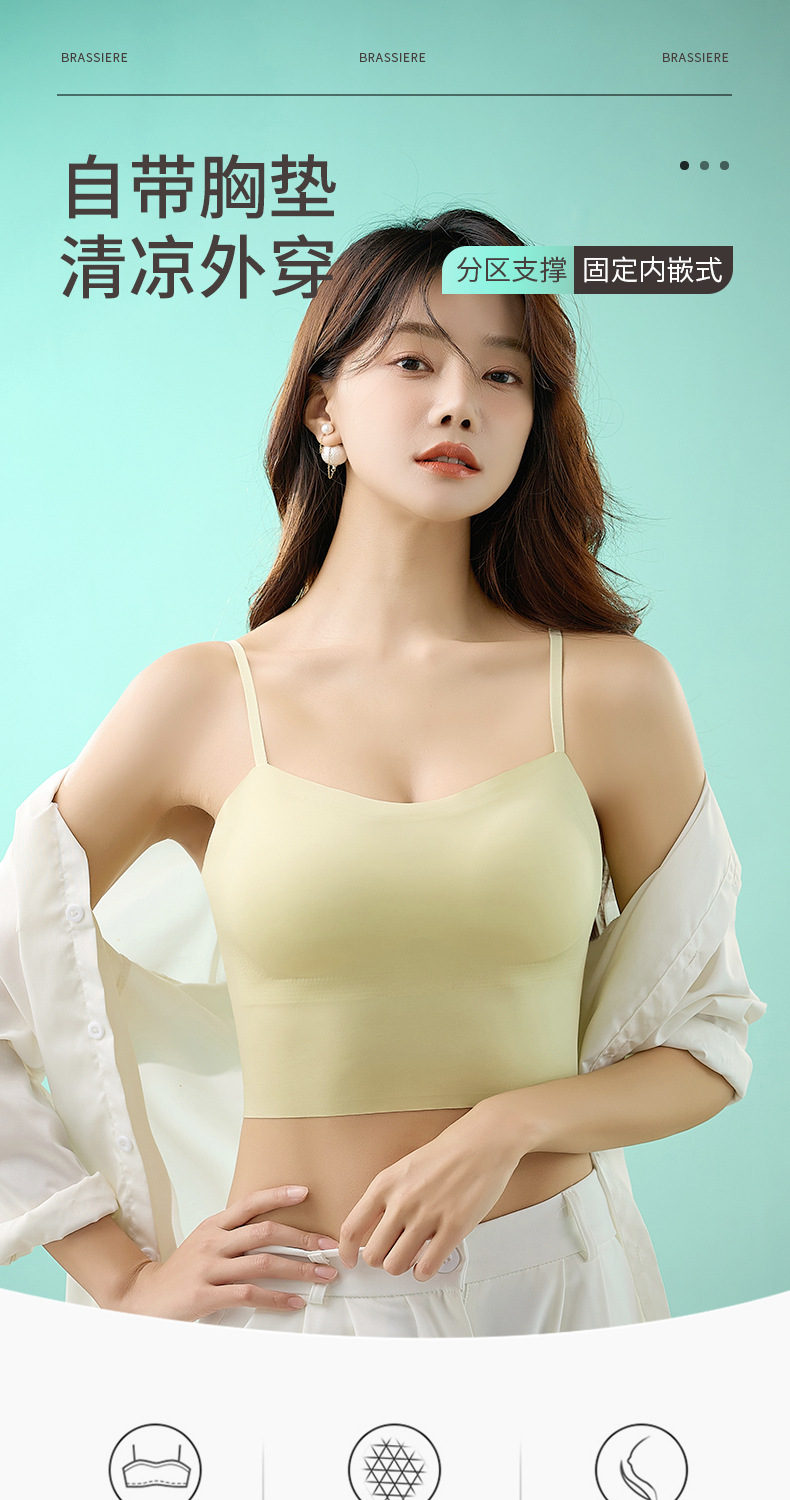 美背吊带背心女内搭带胸垫一体免穿文胸夏季薄款外穿打底抹胸内衣详情2