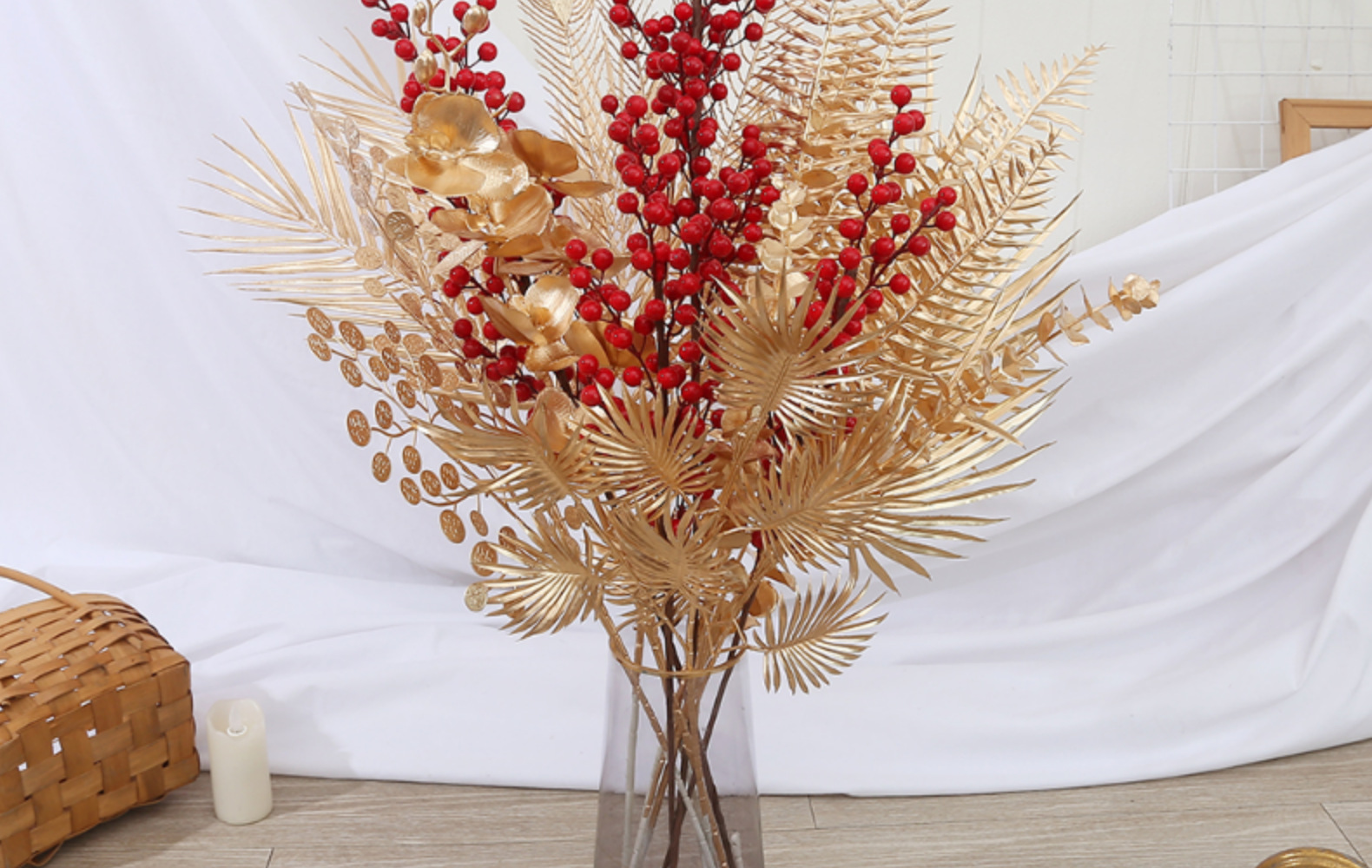 仿真红果子发财果年宵花花材冬青果福桶仿真花新年家居装饰摆件详情11