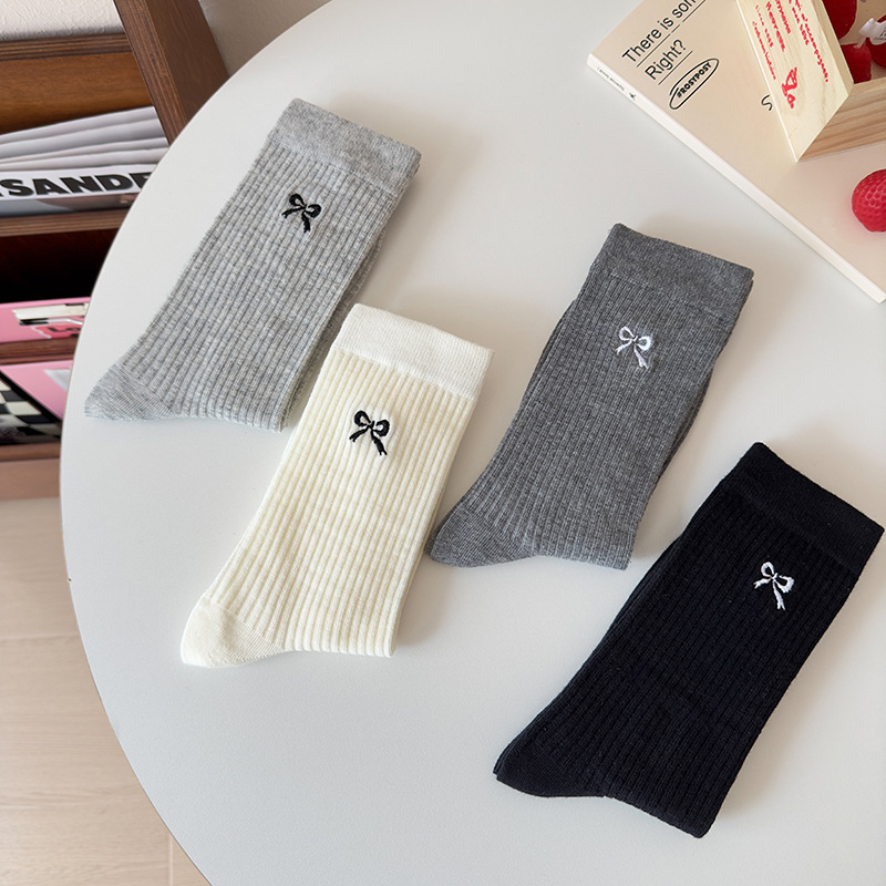 女中筒袜春夏袜子女堆堆袜纯棉条纹袜学院风拉拉袜长筒袜白色袜女详情45