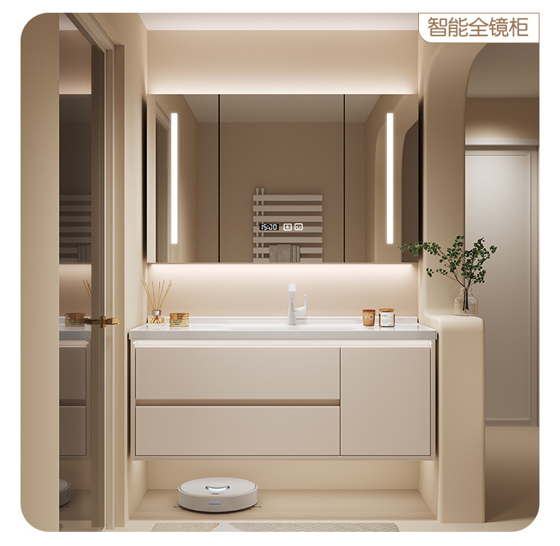 陶瓷一体盆浴室柜组合奶油风卫生间洗脸洗手盆洗漱台智能镜卫浴柜精品卫浴详情16
