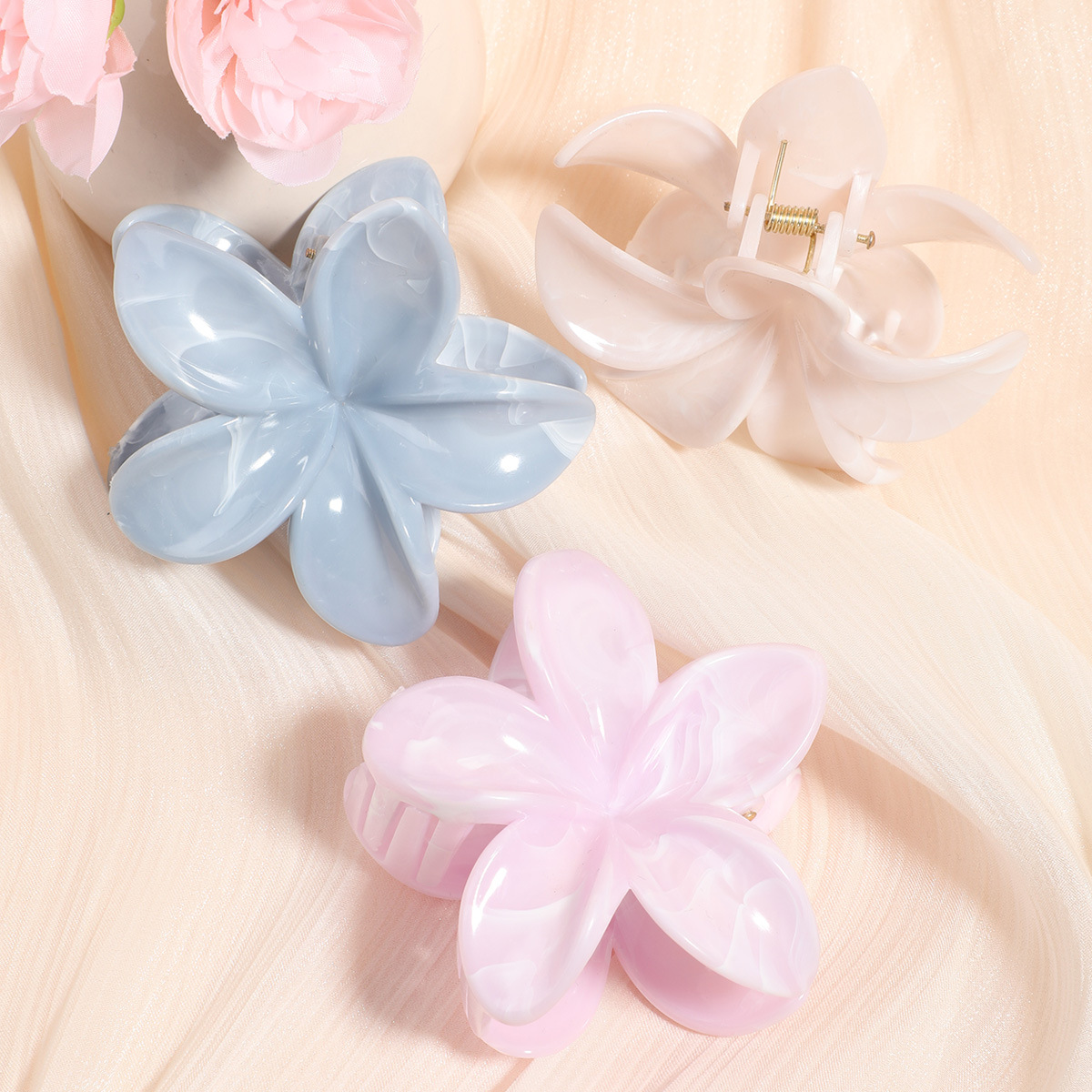 跨境新款拉丝鎏金鸡蛋花抓夹小号紫荆花编发碎发夹高级感金丝发饰详情21