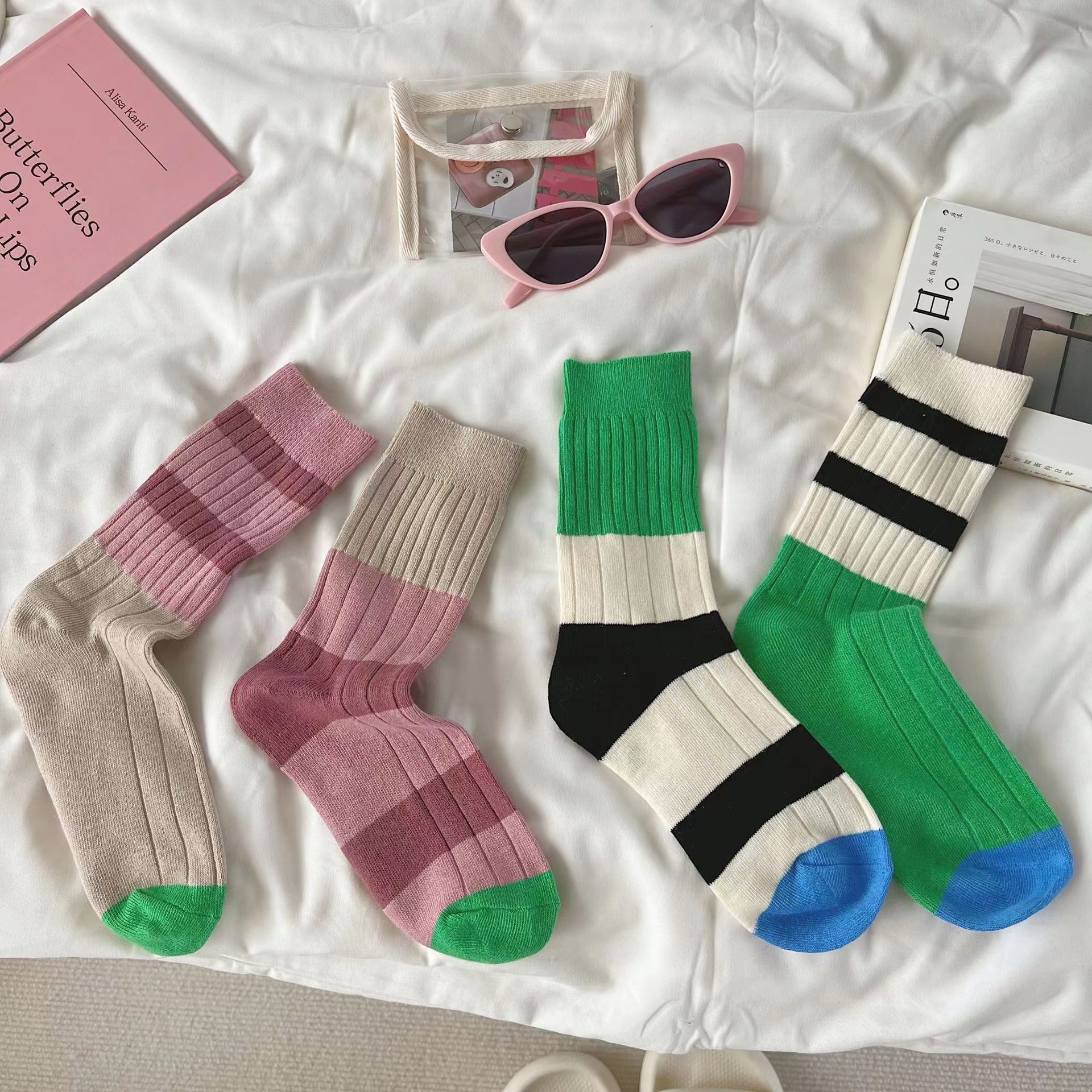 Calcetines mujer AB cara patchwork color rayas algodón medias medias mujer moda moda calle calcetines moda web personalidad medias mandarina pato pic 9