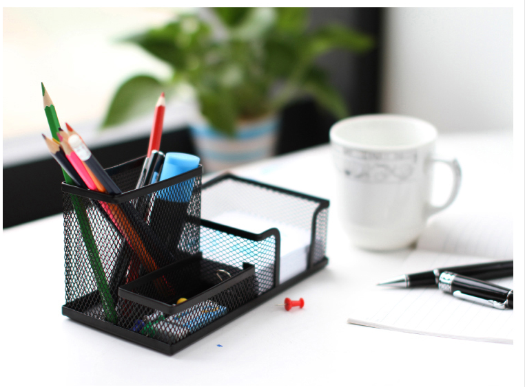 Large-capacity iron mesh three-compartment pen holder, desktop storage, multi-functional combination pen bucket, office and student metal stationery wholesale pic 2