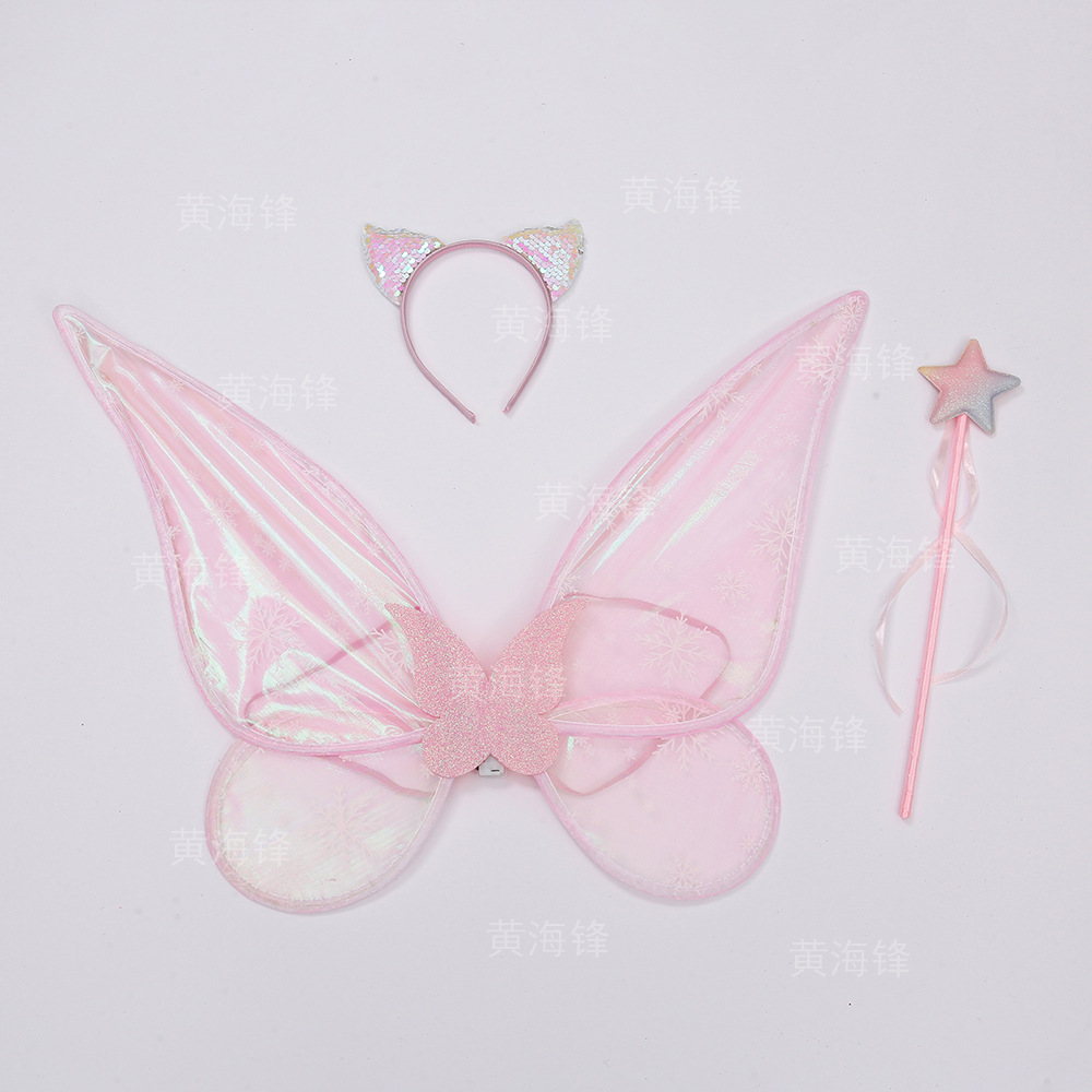 跨境圣诞节精灵翅膀套装舞会带灯单层天使翅膀魔法棒发箍三件套详情4