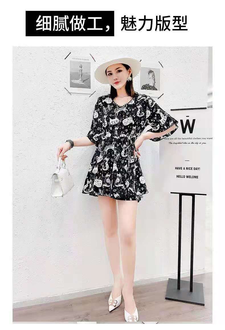 Belt-wearing Internet celebrity letter skirt and shorts set, chiffon plus-size dress, hot girl 2021 Summer Fashion set pic 6