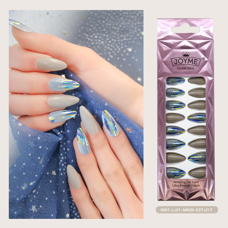 Long pointed false nails, wearable nail pads, finished nail pads, teardrop almond nail pads, nail patches, cross-border from Europe and America, 24 pieces pic 16