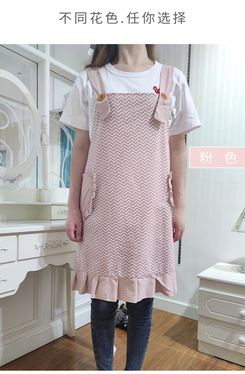 韩版高端防水防油围裙 康乐屋双层全棉背带厨房无袖口袋围裙批发详情10